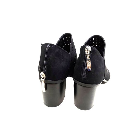 Xappeal women's black faux suede peep toe shoes with lazer cut outs and ankle zi - Picture 4 of 5